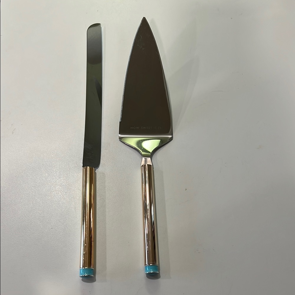 Elegant Silver and Gold Cake Knife and Server Set